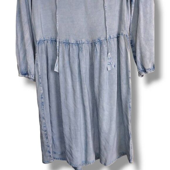 D8Kade Women's Dress Blue Chambray LS Fit Flare V-neck Tie Knee Length Sz Small - Picture 5 of 9